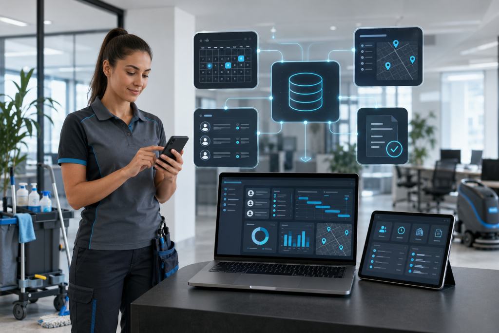 ERP als zentrale Datenbasis mit verbundenen Modulen und mobiler Zeiterfassung