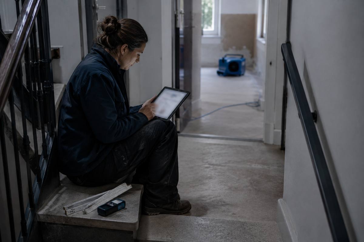 Aufmaß und Leistungsverzeichnis-Positionen auf dem Tablet bei der Besichtigung