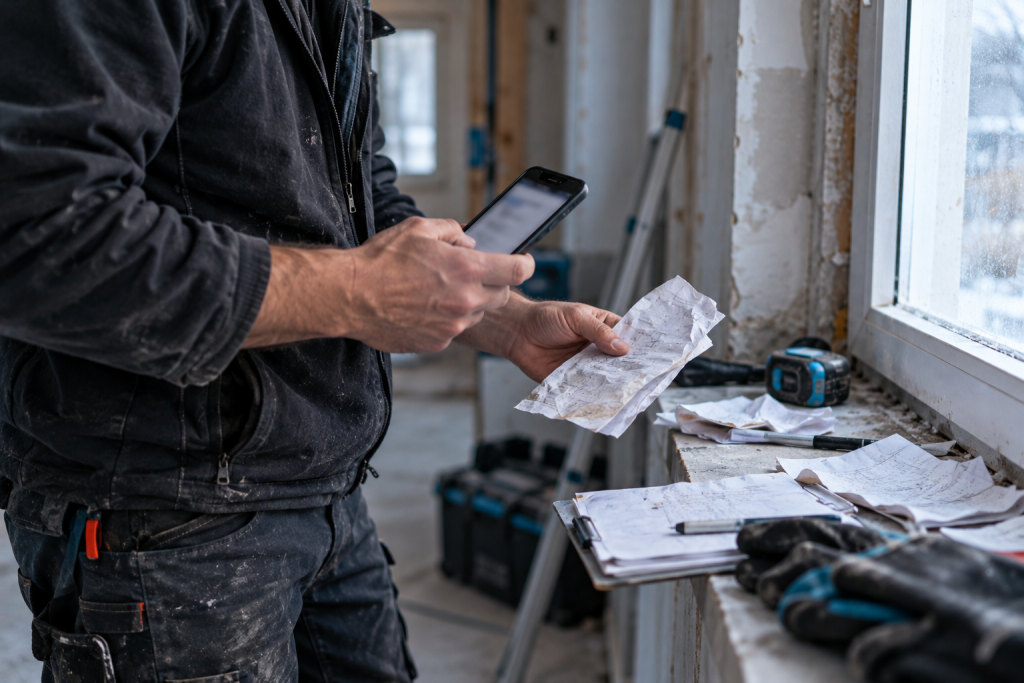 Handschriftliche Notizen und unsortierte Handyfotos im Arbeitsalltag